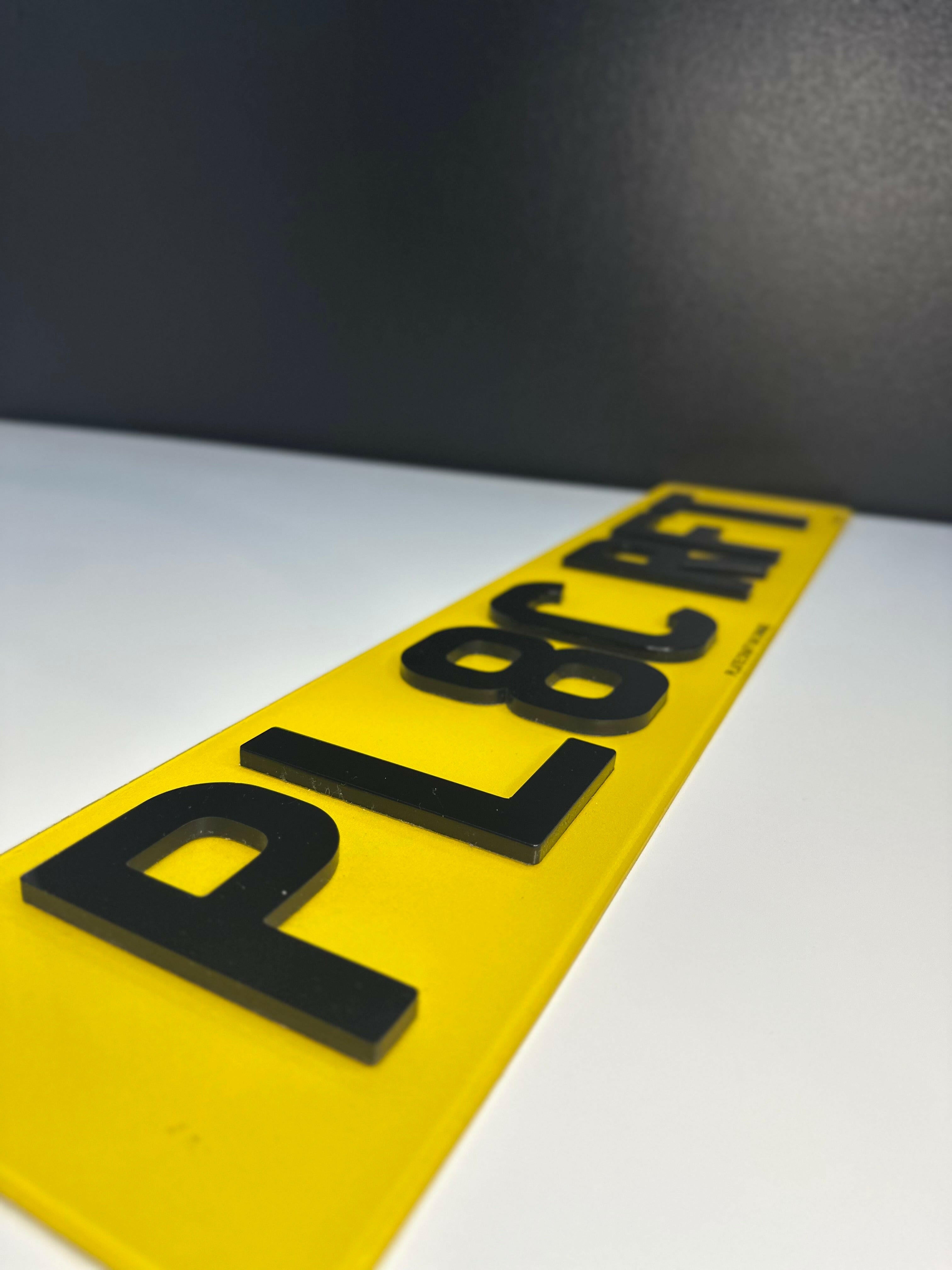 Laser-cut 5mm thick 4D number plate showing sharp, glossy finish