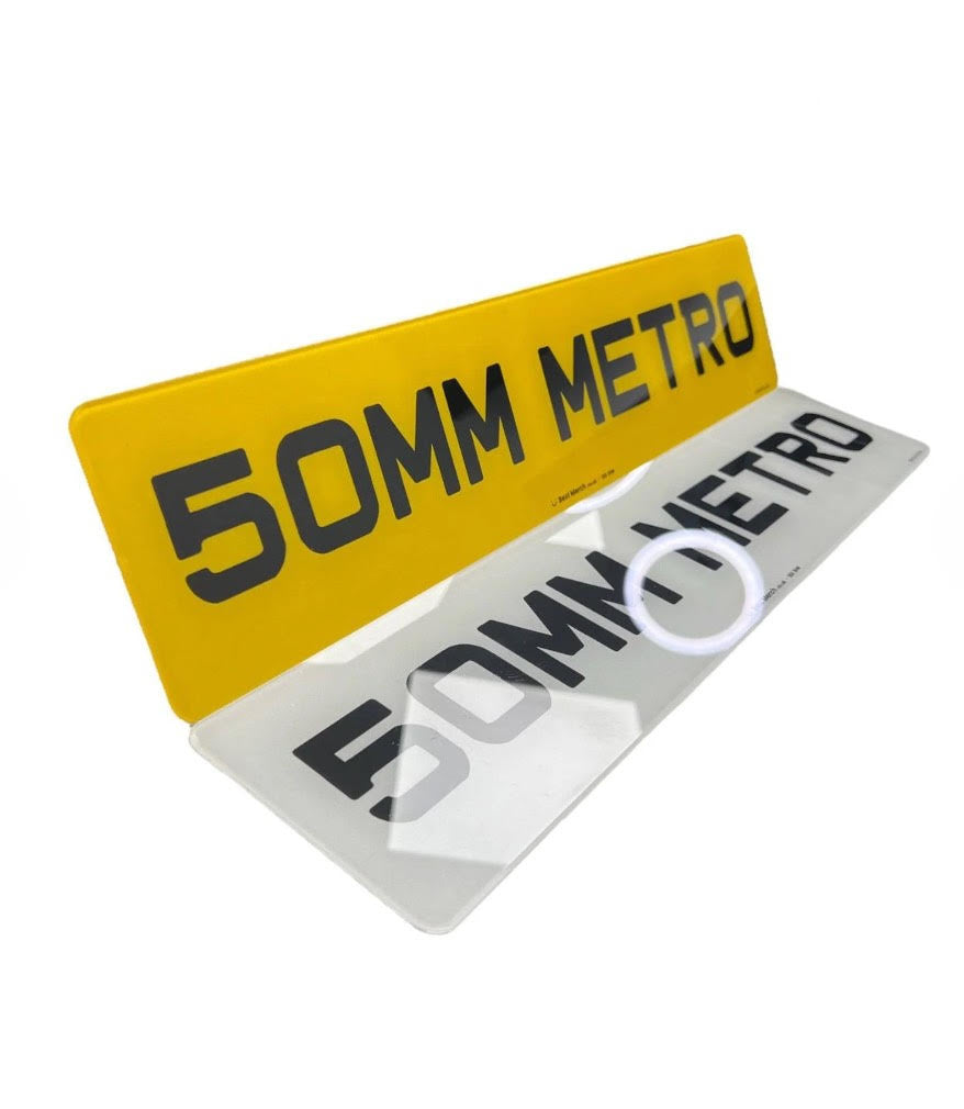 Stand out with Metro 50mm Show Plates – oversized, bold characters made for car shows and displays. These high-impact, custom plates are perfect for show cars and photo shoots. Not road legal.